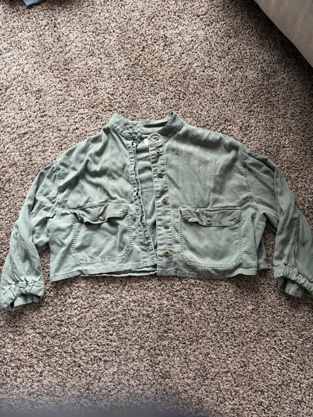THE GREAT. Military Green Button-Front Jacket - Picture 1 of 6